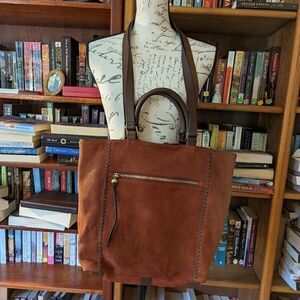 𝅺hobo ballad cinnabar velvet pebbled bronze suede chocolate leather tote euc